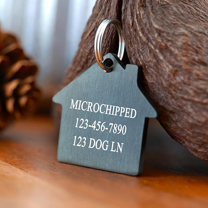 Ultra Joys Cat ID Tag Personalized Pet Tags, Durable Stainless Steel Small Pet Mini Dog Cat Tag Lightweight - House Tag in Black