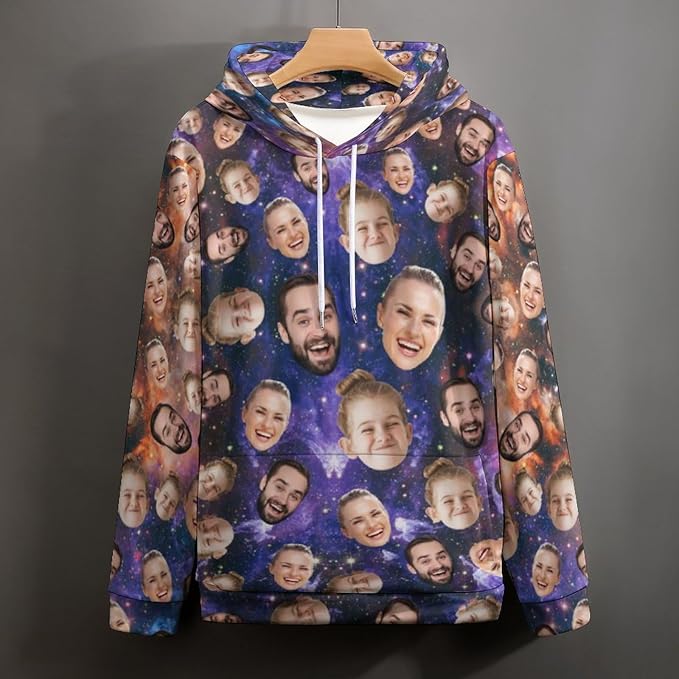 Artsadd Custom Face Unisex athletic Pockets Sweatshirt Loose Hoodie Custom Christmas Long Sleeve Sweatshirt Hooded Pullover
