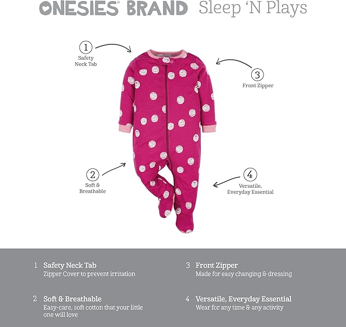 Onesies Brand Baby Girls' 4-pack Sleep 'N Play Footies Multi Pack