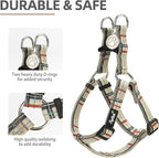 PUPTECK No Pull Dog Harness Soft Adjustable Basic Nylon Step in Puppy Vest Outdoor Walking with ID Tag, Plaid Beige, L