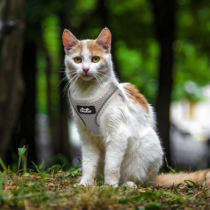 TwoEar Cat Harness Escape Proof, Soft Dog Vest Harness Adjustable, Breathable Mesh Step-in Puppy Walking Jacket Reflective Easy Control for Extral Small Pets for Outdoor Walking(XXS, Grey)