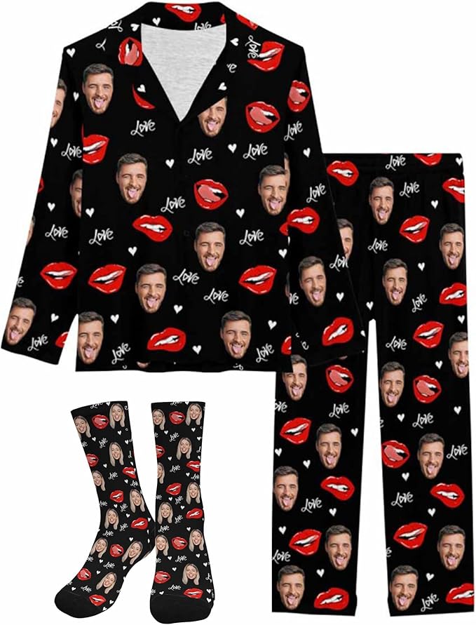 Artsadd Personalized Pajamas with Faces for Women Men Custom Christmas Pajamas Gifts for Family Couple, Funny Photo Pjs
