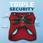 Best Pet Supplies - All Weather Mesh / Plush, Reflective, No Pull Harness for Small, Medium Dogs, Cats - Secure with Hook & Loop Fastener, Buckle, Double D-Rings - Red/Black Trim, L