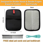 Pet Hair Removal Glove for Small Hands, 2Pcs Electrostatic Dog Cat Hair Remover Gloves for Furniture Car Seat Couch, Reusable Grooming & Shedding Tool with Free Steel Comb & Toothbrush
