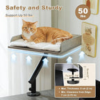 PAWZ Road Cat Desk Bed, Wooden Cat Bed for Desk Supports Up to 50 lbs, 360° Rotation & Adjustable, Nest Desktop Attachment Cats Hammock for Table, Gray