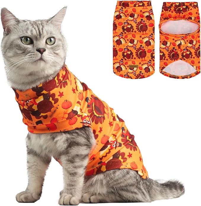 EXPAWLORER Thanksgiving Cat Sweater - Sweaters for Cats Only Soft Warm Pet Clothes, Fall and Winter Turkey Coat Pullover Design, Fleece Sweatshirt Clothing Also for Puppy Small Dogs, Medium