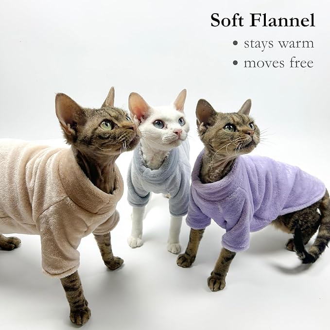 Cat Flannel Clothes, Warm Soft Winter Sweater Jumpsuit Shirt Clothing for Hairless Sphynx Devon & Indoor Kittens (Pink,3XL)