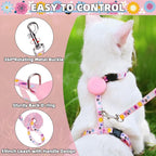 PUPTECK Adjustable Cat Harness and Leash Set Escape Proof Kitten Strap Collar for Walking Travel, Floral Pattern