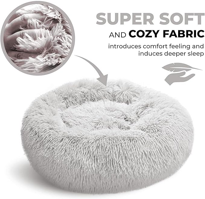 Whiskers & Friends Cat Bed, Cat Beds for Indoor Cats Washable, Orthopedic Soft Fluffy Round Calming Pet Bed for Small to Large Kitty Kittens & Dogs, Small Dog Beds & Furniture - with Blanket