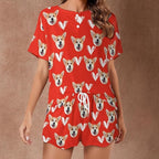 D-Story Custom Short Pajama Set with Pet Face Personalized Photo Sleepwear 2 Pieces Pjs Nightwear Xmas Gift for Women