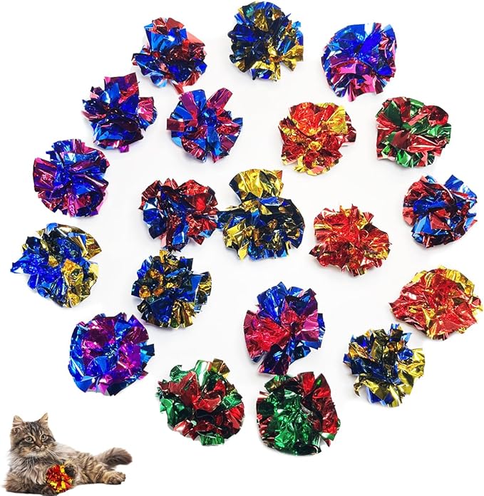 Cat Toys 20 Packs Interactive Crinkle Ball, 2.3 Inch Bright Colors Cat Ball Toys to Attract and Engage Cats, Promote a Healthy Lifestyle for All Breed Sizes Cats
