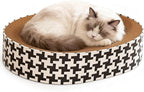 2-in-1 Oval Cat Scratcher Bed Cardboard Bed Lounge, Durable Cat Scratch Pad for Indoor Cats/Kittens, Corrugated Kitty Scratching Bowl with Furniture Protector, 16.33 * 13.19"