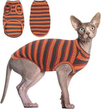 BRKURLEG Sphynx Hairless Cats Shirt Puppy Clothes Soft Cotton T-Shirts Cute Cats Pajamas Cat Stripes Vest Pet Sweater, Round Collar Vest Kitten Shirts(Red Stripes, M)
