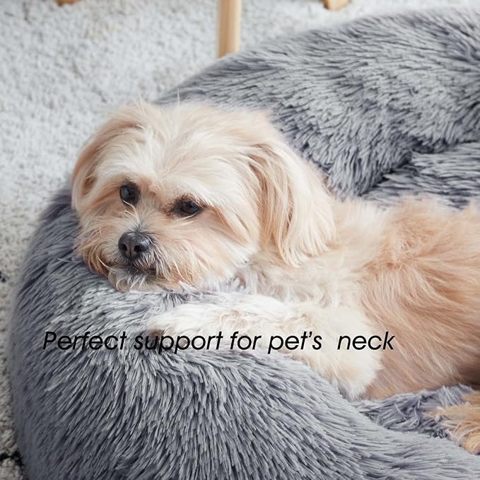 WESTERN HOME WH Calming Dog & Cat Donut Cuddler, Anti-Anxiety Warming Cozy Soft Round Bed, Fluffy Faux Fur Plush Cushion for Small Medium Dogs and Cats (20"/24"/27"/30")