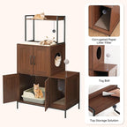 HOOBRO Litter Box Enclosure, Litter Box Furniture with Storage, 2-in-1 Hidden Cat Furniture with Shelf, 2 Dangling Plush Balls and 1 Toy Ball, Large Wooden Cat Washroom, Walnut WL78MW01