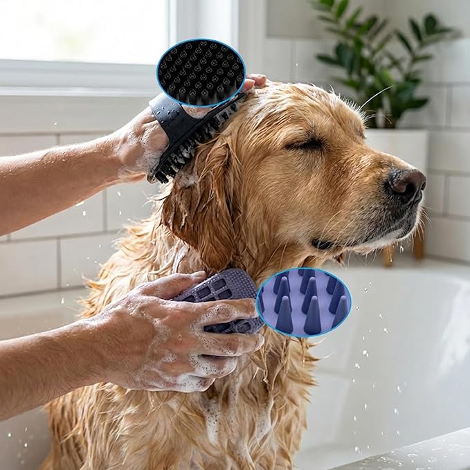 4PCS Self Cleaning Slicker Brush, Pet Grooming Rake, Bath Brush & Massage Brush for Short/Long Haired Dogs, Cats & Horses, Pet Grooming Deshedding Tools - Pet Supplies (Pink Black)