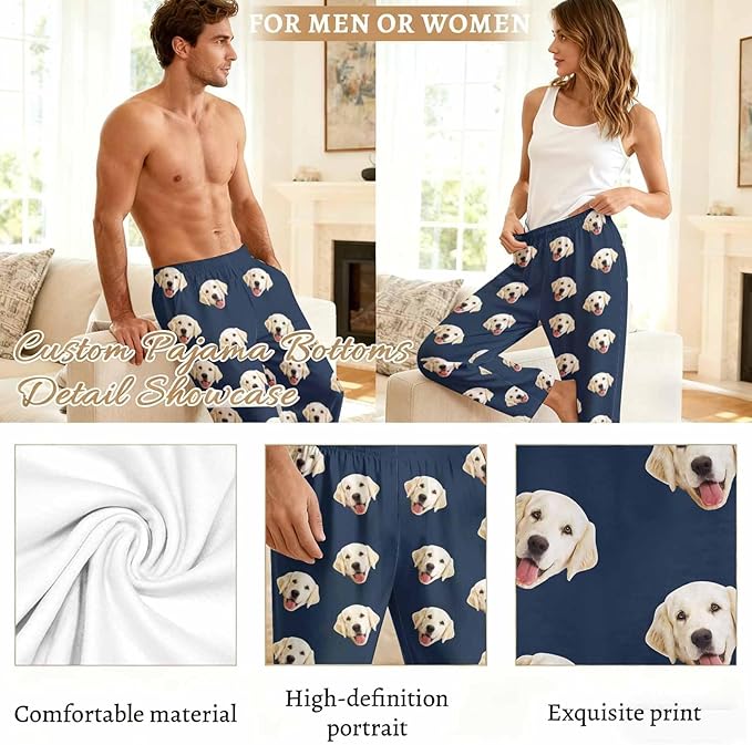 Custom Couple Pajama Pants Sock with Funny Face, Personalized PJ Anniversary Birthday Women Men Pants