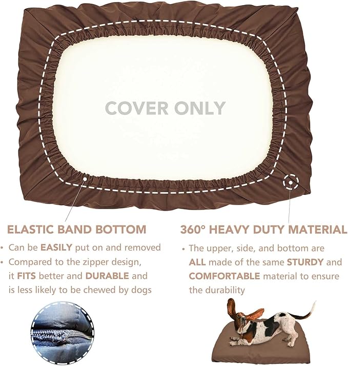 Dog Bed Cover Waterproof Replacement Machine Washable Covers for 30x20 Inch Dog Bed Heavy Duty Scratch Resistant Mattress Protector Pet Bed Cover Only Brown