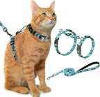 Hikiko Cat Harness and Leash Set Escape Proof Adjustable Walking Travel Cute Girl Kitten Harness for Small Medium Large Cats (Green Flower, M)