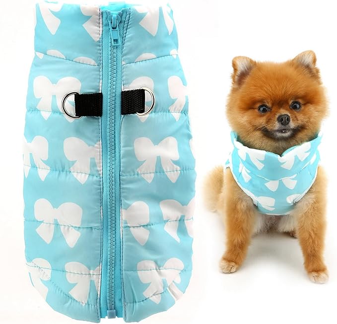 SMALLLEE_LUCKY_STORE Pet Water Resistant Winter Jacket Vest with D-Ring for Small Dog Cat Zip-up Padded Puppy Coat Chihuahua Yorkie Kitten Warm Clothes, Blue, XL