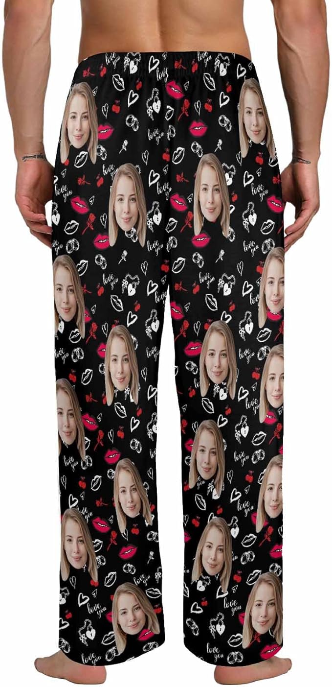 Artsadd Personalized Christmas Pajama Pants Socks for Men Custom Photo Pajama Bottoms for Men S-XXL