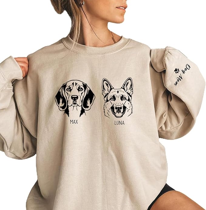 Custom Pet Photo Sweatshirt, Personalized Dog & Cat Face Drawing, Custom Pet Portrait from Photo, Dog Mom Dad Gift