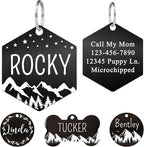 Ultra Joys Stainless Steel Pet ID Tag Dog Name Tags Personalized Front and Back Engraving, Customized Dog Tags and Cat Tags, Optional Engraved on Both Sides, Hexagon Tag with Mountain Design, Small