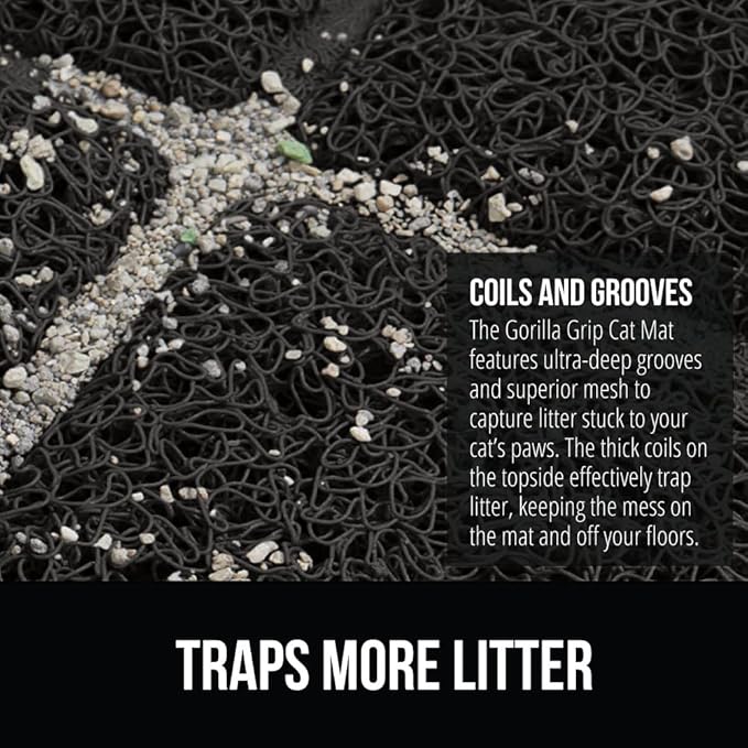 GORILLA GRIP Cat Litter Box Mat, 35x23, Water Resistant, US Designed Kitty Litter Trapping Mats, Easy to Clean, Scatter Control, Less Mess and Clean Floors, Kitten Supplies for Indoor Cats, Black