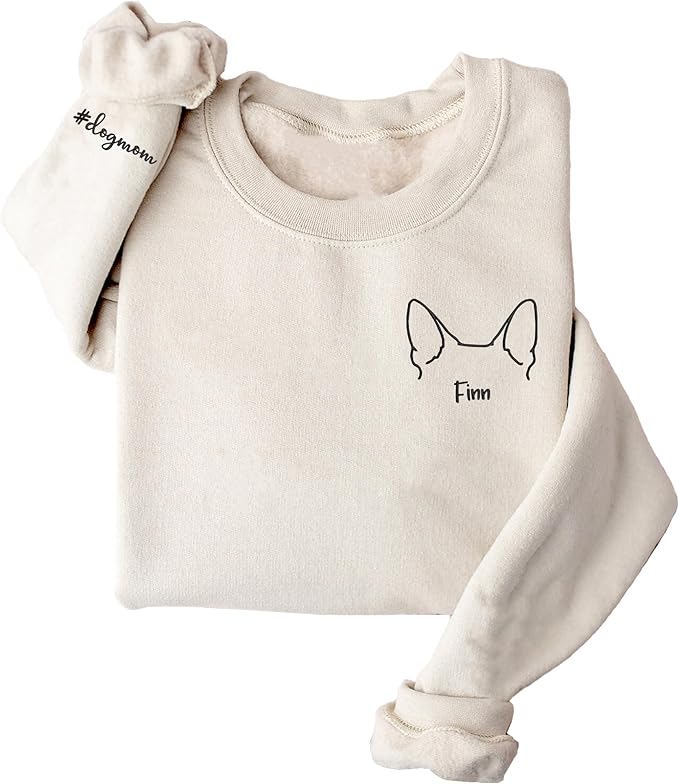 GODMERCH Customized Pet Embroidered Sweatshirt, Custom Dog Face Embroidered Sweatshirt, Dog Mom Sweater