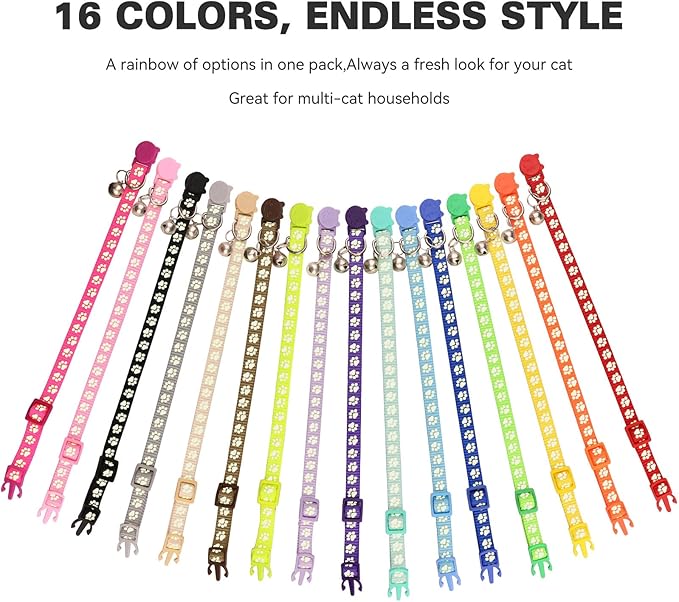 16 PCS Breakaway Cat Collars,Kitten Collar with Bell Cat Collars for Boy Girl Cats Breakaway Collar for Cats Glow in The Dark 6-9 Inch