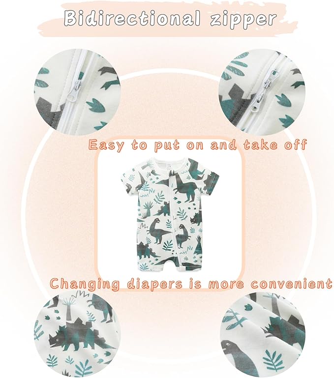 Unisex Summer Trendy 2-Pack Rompers Short Sleeve Zipped Bodysuit Infant Cotton Outfits