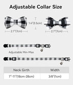 Joytale Upgraded Cat Collar with Bells, Breakaway Cat Collars with Bow Tie, 1 Pack Girl Boy Safety Plaid Kitten Collars, Black
