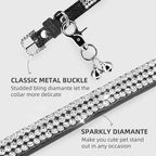 PUPTECK Basic Adjustable Cat Collar with Bling Diamond and Double Bells, for Kitten and Small Puppy, Fashion and Shining Dog Rhinestone Collars, 8-10in, Black