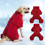 Mihachi Dog Snow Suit Dog Coat Soft Fleece Pullover Pajamas, Pet Windproof Warm Cold Weather Jacket with Zipper, Reflective Jumpsuit Apparel Outfit Clothes for Large Dog, Red XL