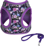Step in Dog Harness No Pull Flower Adjustable Soft Mesh Padded Reflective Pet Vest Harness and Leash Set for Small Medium Dogs