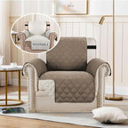 H.VERSAILTEX Water Repellent Chair Slipcover Reversible Stain and Dog Tear Resistant Slipcover Durable Furniture Protector with Elastic Strap Washable Chair Cover for Pet(Armchair, Taupe Brown/Beige)
