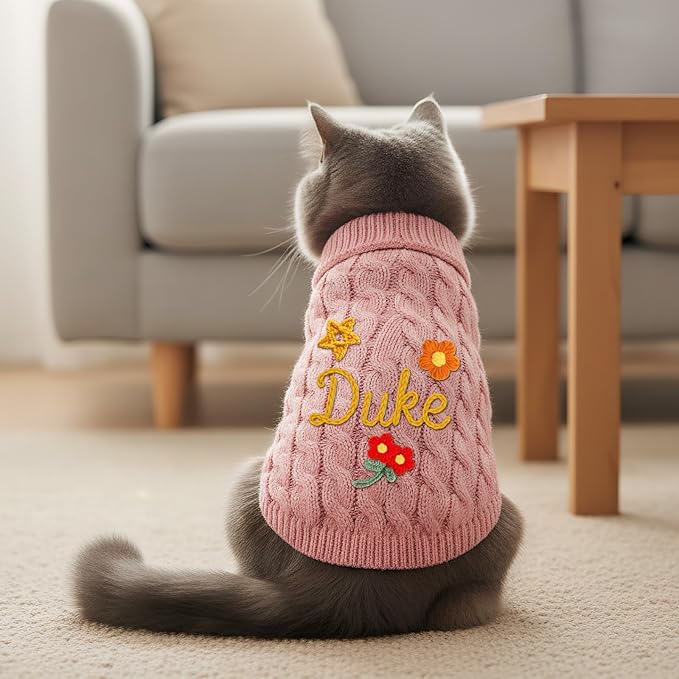 Personalized Dog Winter Sweater with Hand Embroidered Name Custom Pullover Winter Clothes for Dogs Cats Soft Pet Clothes for Small Medium Large Dog Christmas Birthday Gifts for Pet Lover