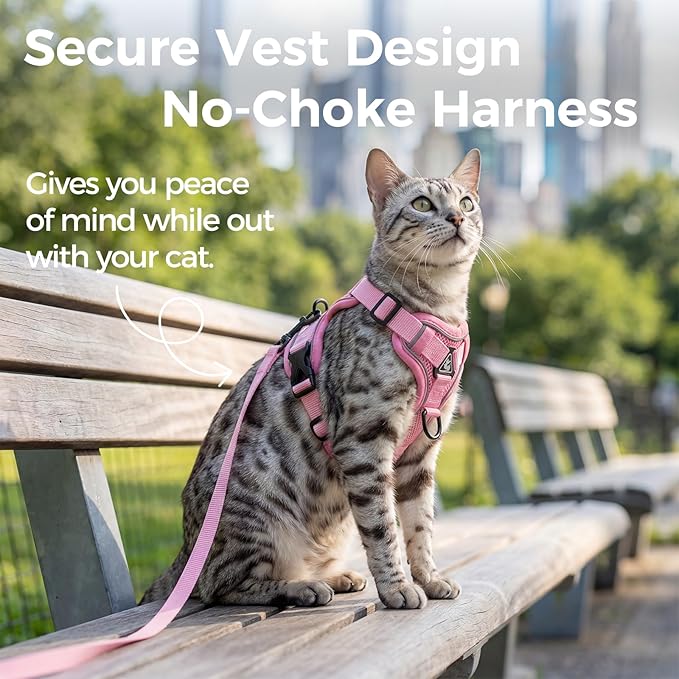 Cat Harness and Leash Set Escape Proof Tactical Extra Large Kitten Harness Emotional Support Cat Vest, Pink, XXL
