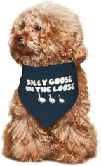 Silly Goose on The Loose Triangle Dog Bandana,Summer Bandana Funny Triangle Dogs Scarf Handkerchief Soft Adjustable Puppy Bandanas (Ink Blue)