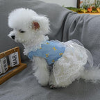 Fashion Sweet Puppy Dog Blingbling Princess Skirt Pet Dog Lace Cake Camisole Tutu Dress I-Blue L