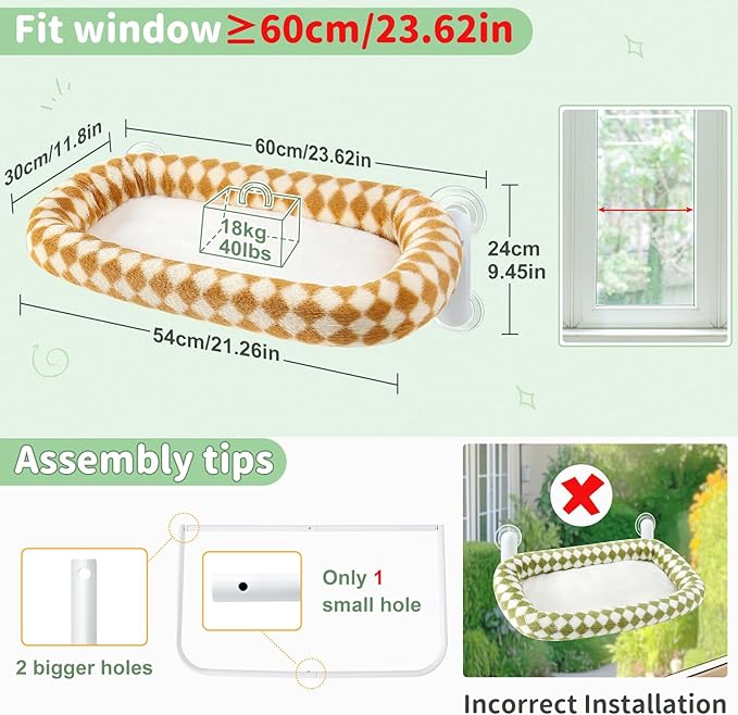 Sunhoo Cat Window Perch Bed Foldable Kitty Windowsill Hammock Shelf Seat Large Cats Suction Cup Indoor Kitten Window Sill Lounger with Soft Plush Cushion Machine Washable 21.26 * 11.8in (Brown, M)