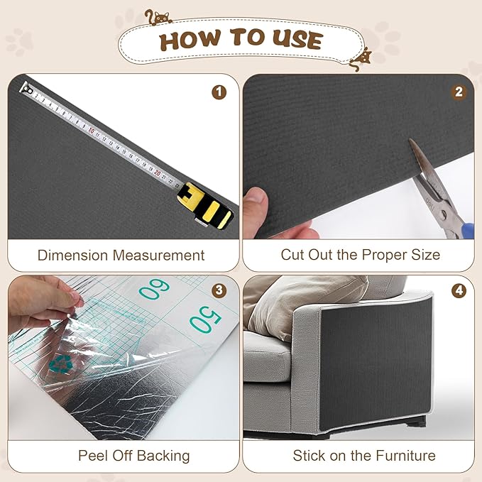 Eunice Cat Scratching Mat, Self-Adhesive Cat Scratch Carpet, Trimmable Replacement Carpet Pad for Tree Wall Cat Scratching Post DIY Couch Protector (Dark Gray, 78.7"x15.8")