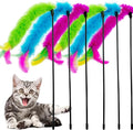 Cat Wand Feather Toys, 6 Pieces Interactive Cat Feathers Teaser Toy for Indoor Cats Play