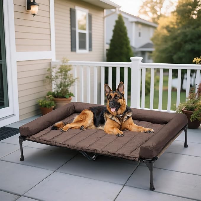 Veehoo Cooling Elevated Dog Bed Add Removable Waterproof Bolster Cushion Mat, Raised Pet Cot with Breathable Teslin Mesh, No-Slip Feet, Dog Couch Bed for Indoor Outdoor, 53 inches, Brown