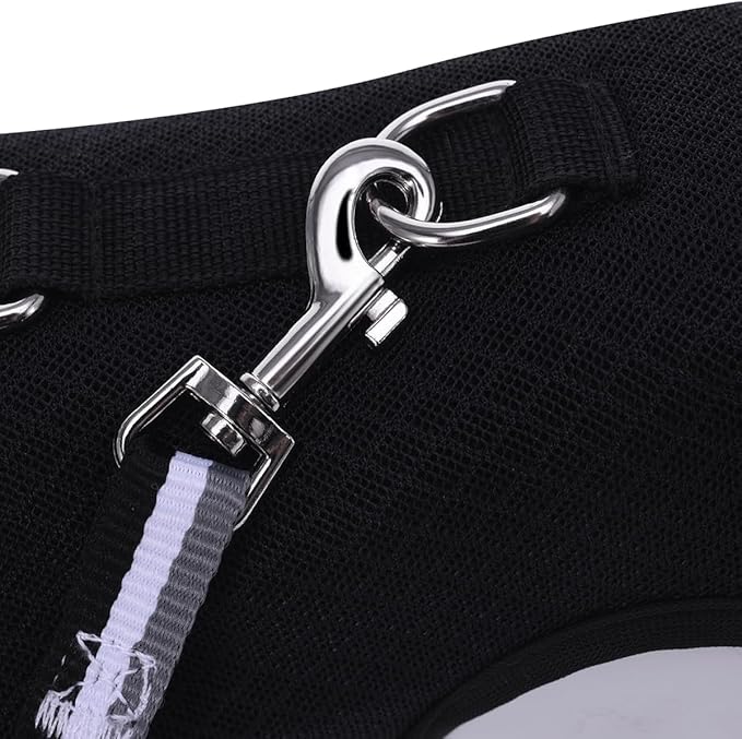Cat Harness and Leash for Walking Escape Proof Breathable Mesh Fabric, Solid Black, Extra Large, Adjustable Cat Walking Jackets, Padded Stylish Cat Vest