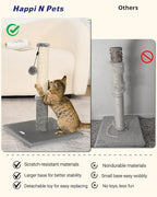 Happi N Pets Cat Scratching Post, Cat Scratcher for Indoor Cats, Sisal Scratching Post & Carpet Post in One, Stable Kitten Scratching Post with Replaceable Toy, Extra Free Toy, Light Gray