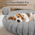 Donut Dog and Cat Bed, Luxurious Comfortable Faux Rabbit Fur Pet Beds, Soft Anti-Anxiety Calming Puppy Kitten Bed with Anti-Slip Bottom for Small Medium Dogs & Cats(20", Grey)