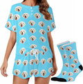 Custom Short Pajamas Set with Face Photo Women‘s Sleepwear Tee Personalized PJ Short Loungewear Set fot Her