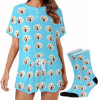 Custom Short Pajamas Set with Face Photo Women‘s Sleepwear Tee Personalized PJ Short Loungewear Set fot Her