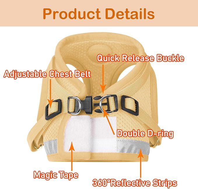 Cat Harnesses and Puppy Harness with Leashes Set, Escape Proof Cat Harness, Adjustable Reflective Soft Mesh Vest Fit Puppy Kitten Rabbit Ferrets's Outdoor Harness